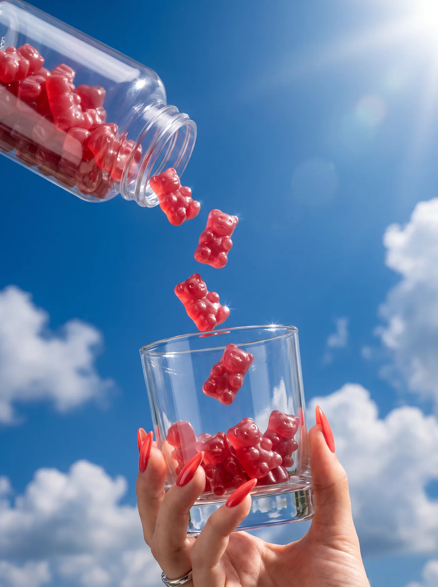 BEASTLY Gummies fallen aus dem Glas in die Hand